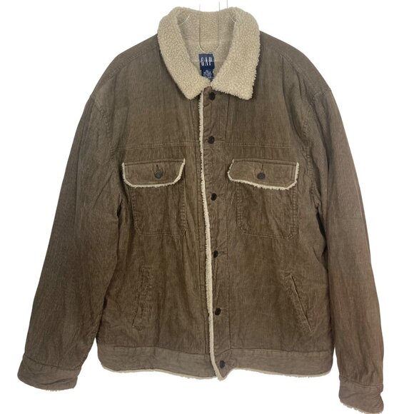 Vintage Y2K Gap Mens Brown Corduroy Sherpa Lined Trucker Jacket XL Warm